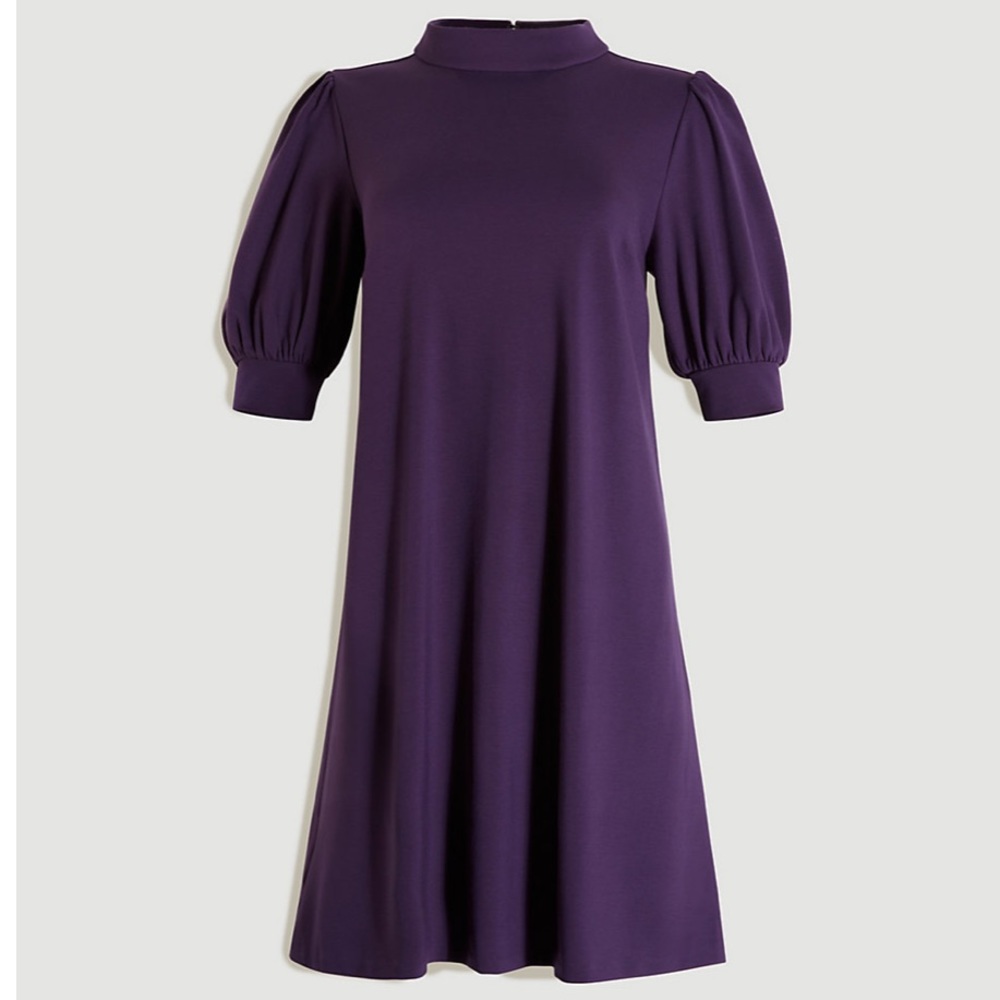 Puff sleeve mock neck shift dress